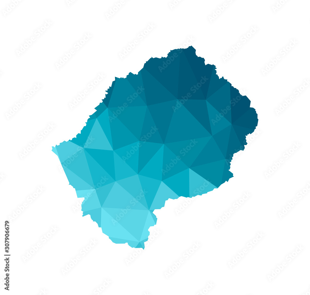 Vector isolated illustration icon with simplified blue silhouette of Lesotho map. Polygonal geometric style, triangular shapes. White background Vector isolated illustration icon with simplified blue silhouette of Lesotho map. Polygonal geometric style, triangular shapes. White background