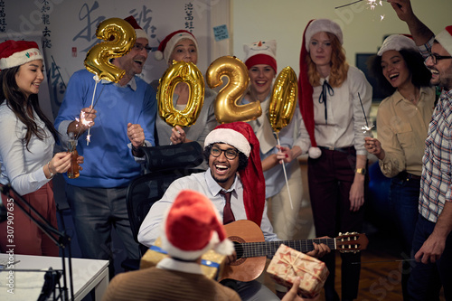 Business team celebrating new 2020 year in office