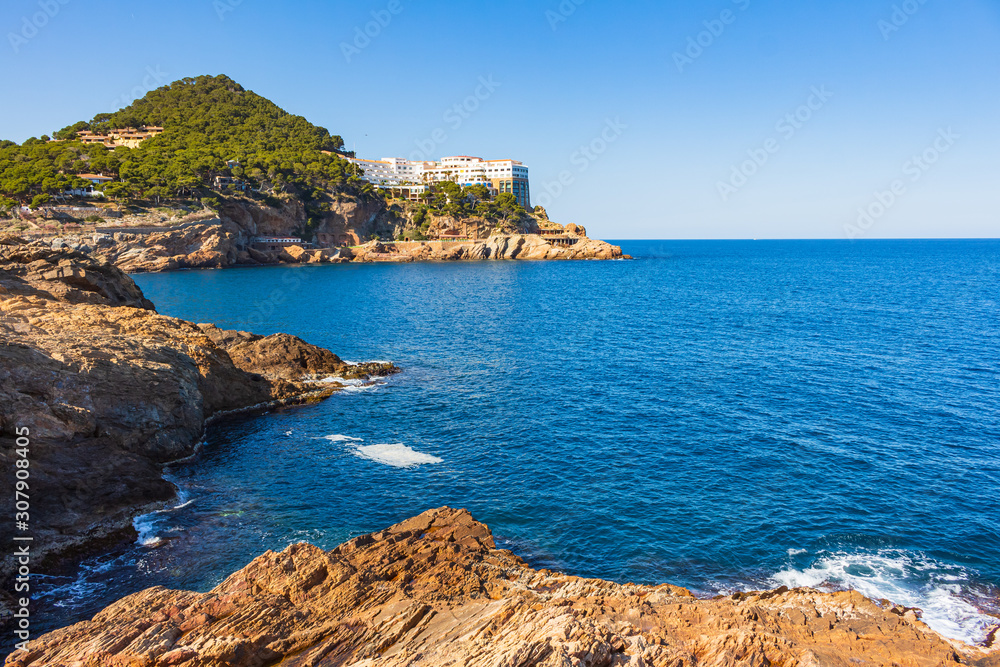 View of the tip of Cap Sa Sal from the other side of the bay of Aiguafreda, Begur, Costa Brava, Catalonia, Spain
