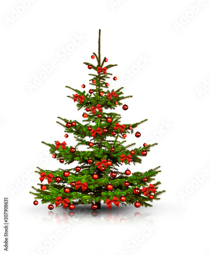 Wundervoll dekorierter Weihnachtsbaum mit roten Schleifen und Roten Chrtistba...