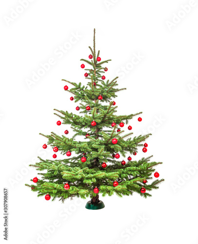 Wundervoll dekorierter Weihnachtsbaum mit roten Christbaumkugeln