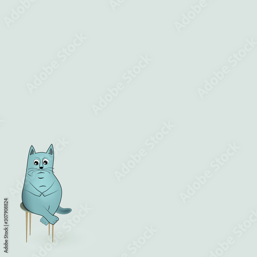 A lonely and pensive cat sits on a stool and is sad. EPS vector drawn