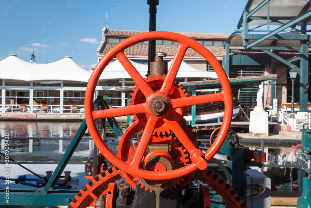 steering wheel of a ship