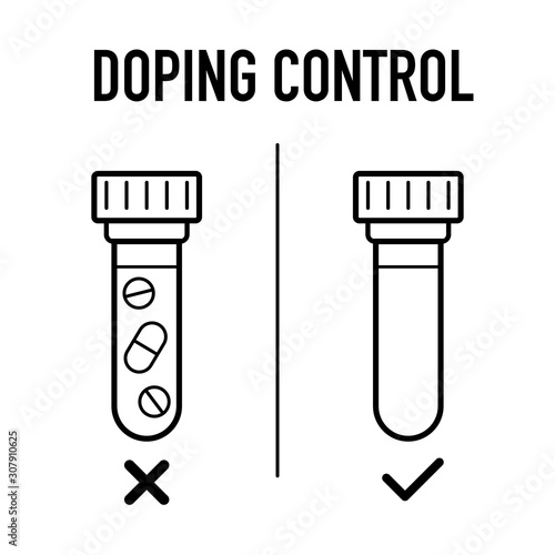 Doping control test. Clean sport concept. Drug free checkup. Simple lined vector illustration. Medical urine exam.