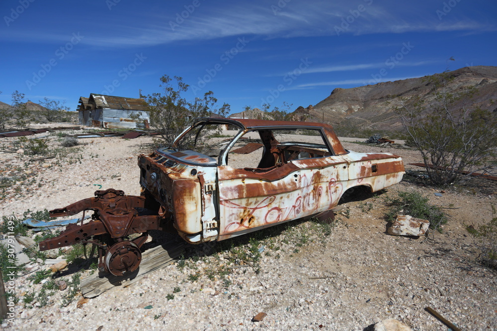 abandoned car in desert