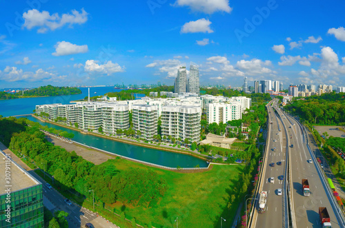 The beautiful blue sky of Singapore.Beautiful Singapore city. photo