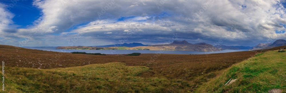 Panoramic picture over rough bay in Scottland