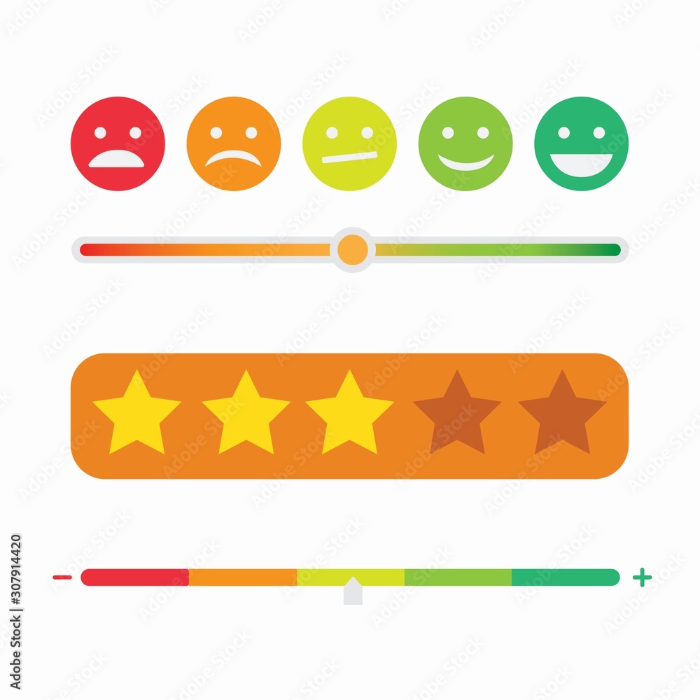 Fototapeta premium rating satisfaction emoticon, bar and stars, feedback review in form of emotions icon set illustration editable vector