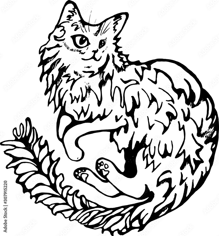 Obraz premium Illustration of a cat that lies on side relaxed in a playful mood.