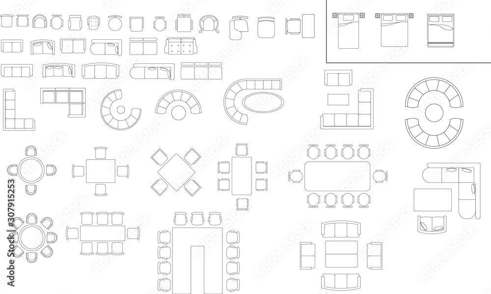 set of vector icons. chair,table, and bed for floor plan set of vector icons. chair,table, and bed for floor plan
