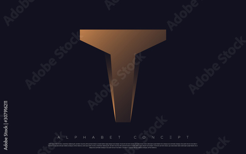 Golden premium alphabet design. T letter logo for luxury design elements. Poster, banner, flyer, presentation, web design etc. Vector EPS