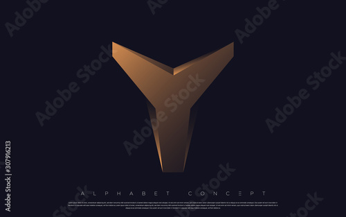 Golden premium alphabet design. Y letter logo for luxury design elements. Poster, banner, flyer, presentation, web design etc. Vector EPS