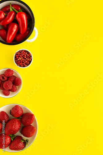 Assortment of red fruits and vegetables from above