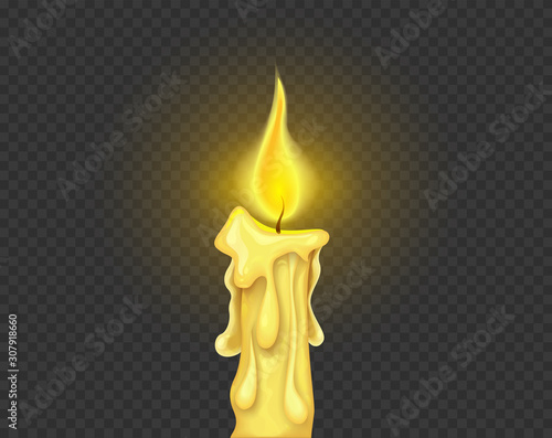 Burning candle fire, Isolated on dark grid background. Eps10 vector illustration.