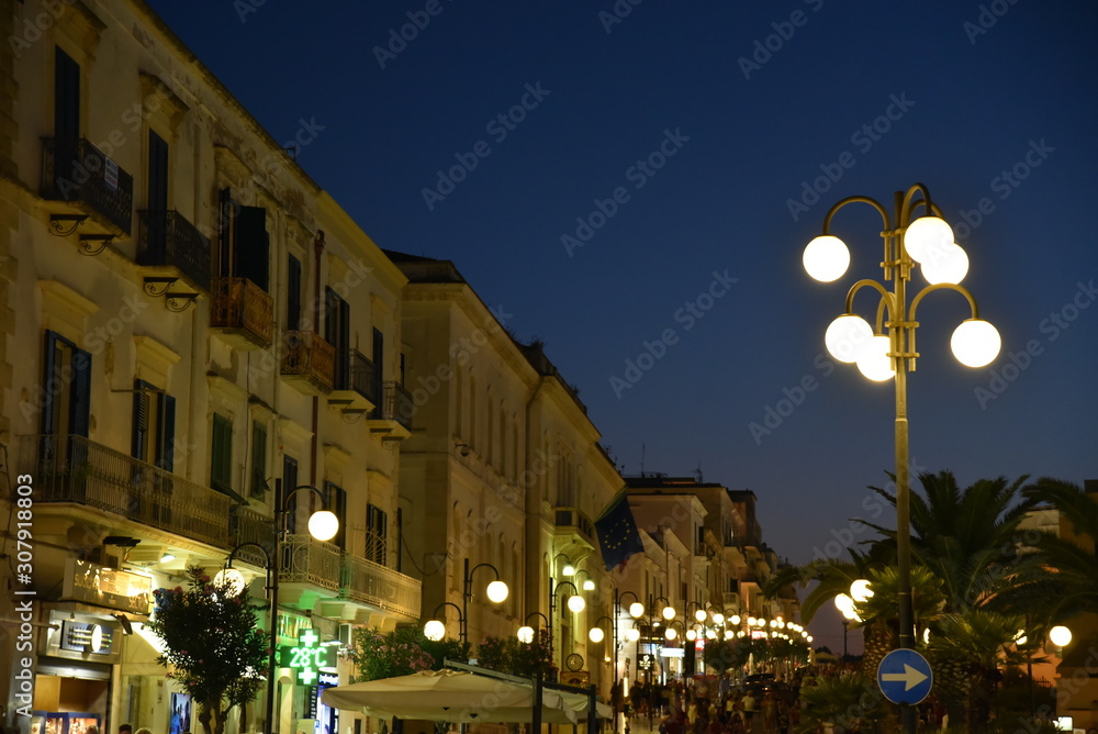 Fototapeta premium Night Vieste city With Peoples by Summer