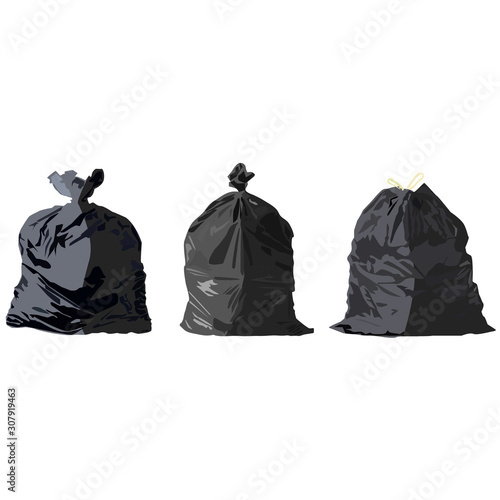 Garbage black bags isolated on white background. General waste stock vector illustration 