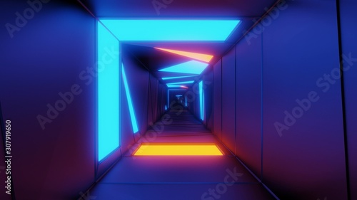 highly abstract design tunnel corridor with glowing light patterns 3d illustration wallpaper background