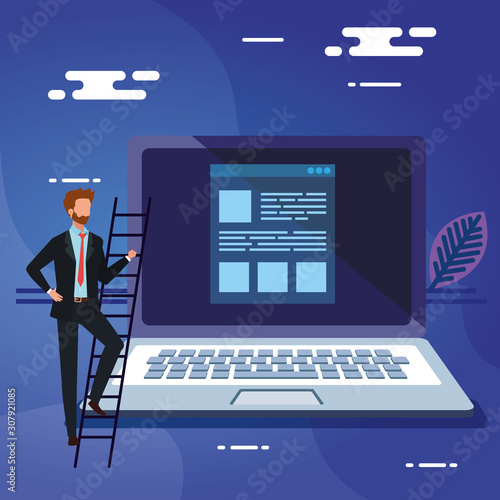 Laptop and man design, Digital technology communication social media internet web and wireless theme Vector illustration