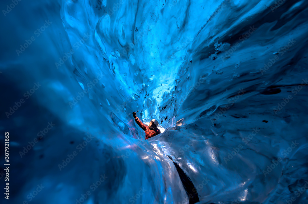 Beautiful and cold ice cave In Iceland - obrazy, fototapety, plakaty 