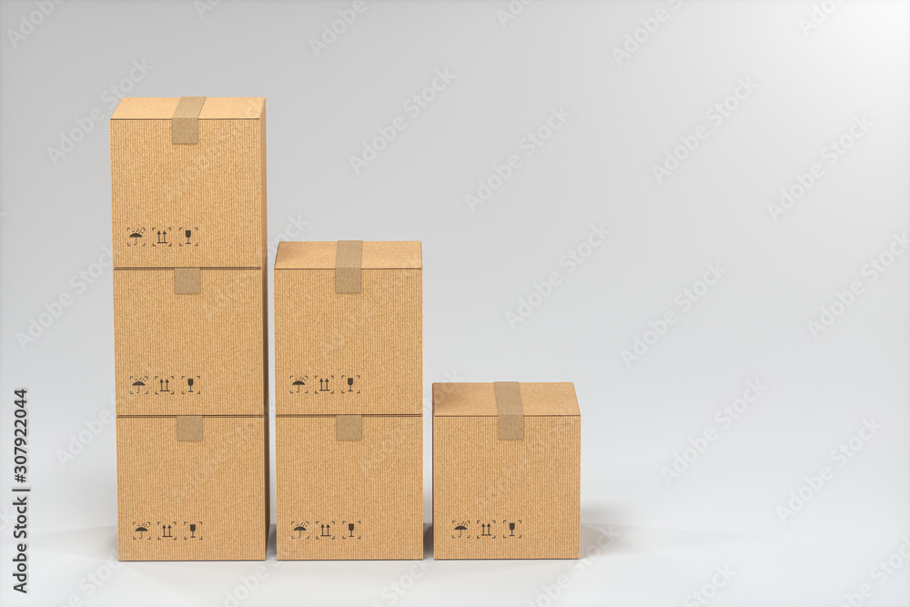 The cartons are stacked against a white background, 3d rendering. The cartons are stacked against a white background, 3d rendering.