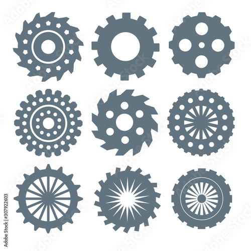 Set of gear, cog for technical or business design on white, stock vector illustration