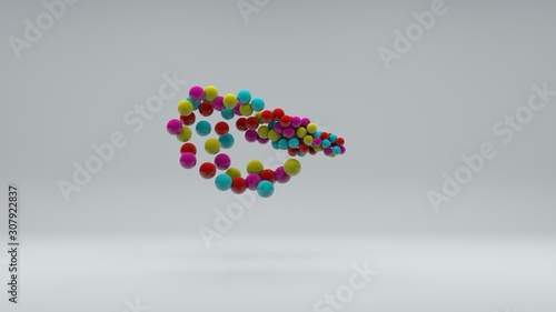 3D illustration of many colored balls of different sizes on a white background. Vitamins in space  a burst of laughter and energy. Abstract composition  3D rendering