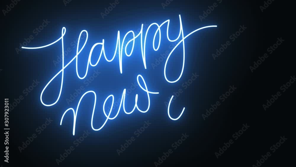 Happy New Year blue neon inscription - animation in 4K UHD 2160p resolution, HQ Prores Happy New Year blue neon inscription - animation in 4K UHD 2160p resolution, HQ Prores