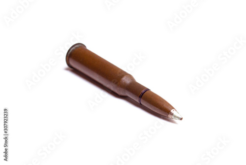Dragunov rifle cartridge side view on a white isolated background