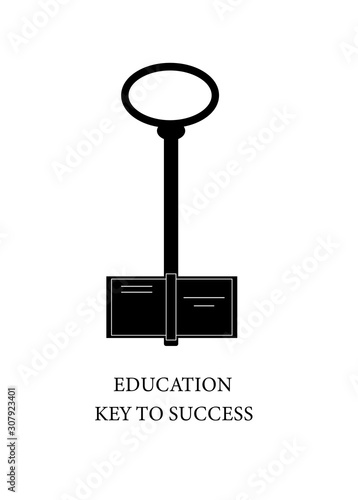 education is key to your succsess, symbol of the succsessful education in black and white, key with book at the end, photo