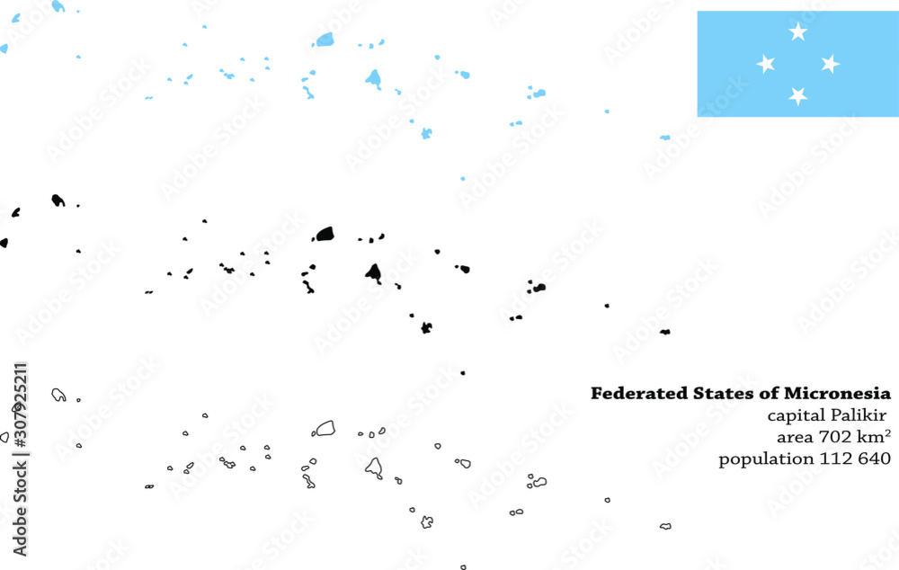  Federated States of Micronesia FSM vector map, flag, borders, mask , capital, area and population infographic