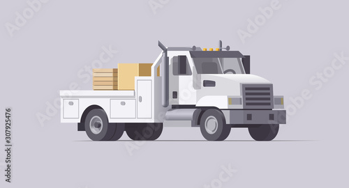 Vector utility truck. Isolated flatbed service truck. Flat illustration