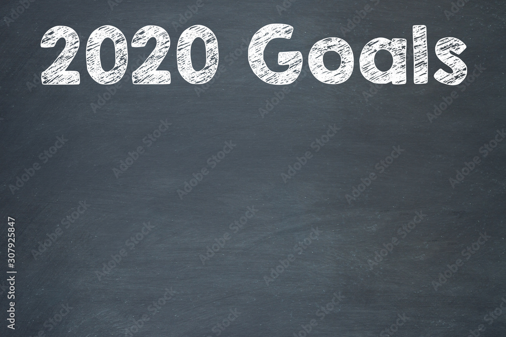 Obraz premium New Year 2020 Goals on Blackboard Background. New year concepts.
