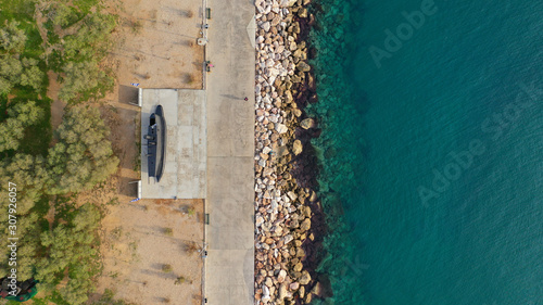 Aerial drone photo of Floisvos or Flisvos a seaside famous area of South Athens riviera, Attica, Greece