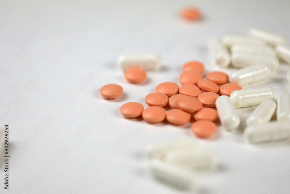 pills, vitamins or dietary supplements on a white background pills, vitamins or dietary supplements on a white background