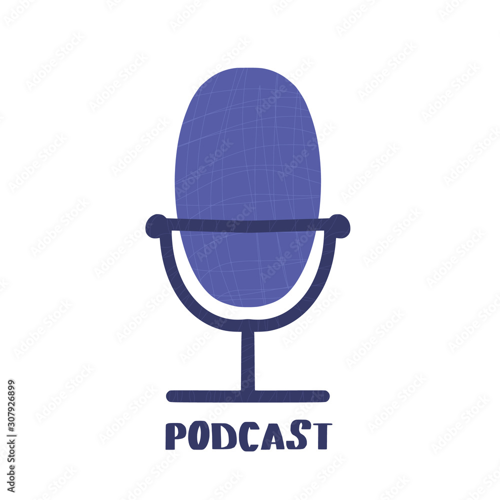 Podcast logo isolated Hand drawn vector microphone Podcast logo isolated Hand drawn vector microphone
