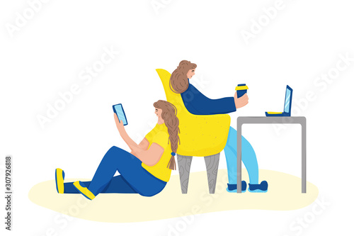Podcast vector concept. Girl with audio stuff.