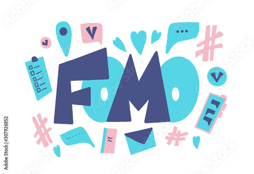 Fomo vector hand drawn text. Stylized word.