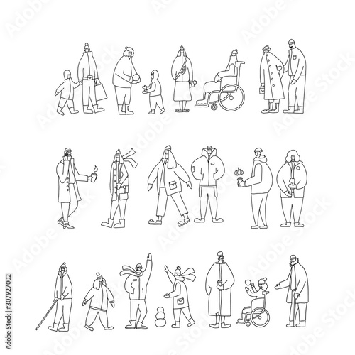 Winter people dressed in warm outdoor clothes.