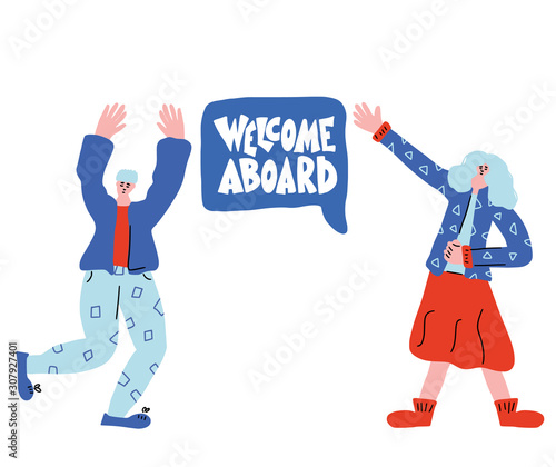 Welcome aboard quote Vector color text with people