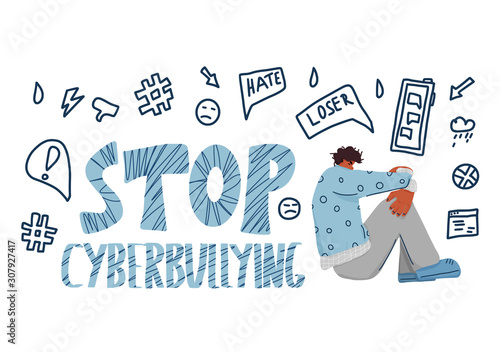 Stop cyberbullying emblem. Hand drawn vector text