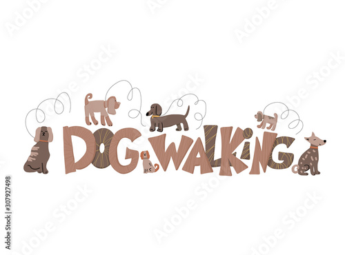 Dog walking. Human rerson with dog. Vector design.