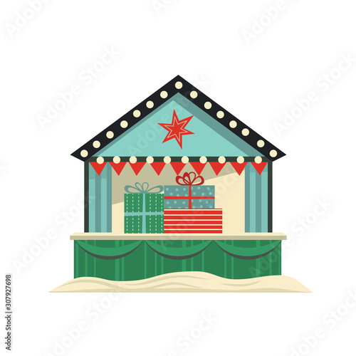 Market holiday stall flat retro color vector icon