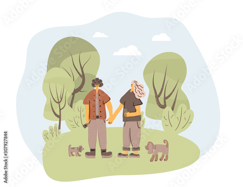 Dog walking. Human rerson with dog. Vector design.