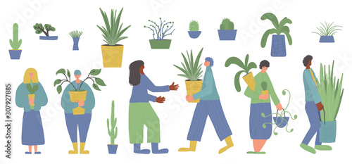 House plant lover concept Hand drawn vector flower