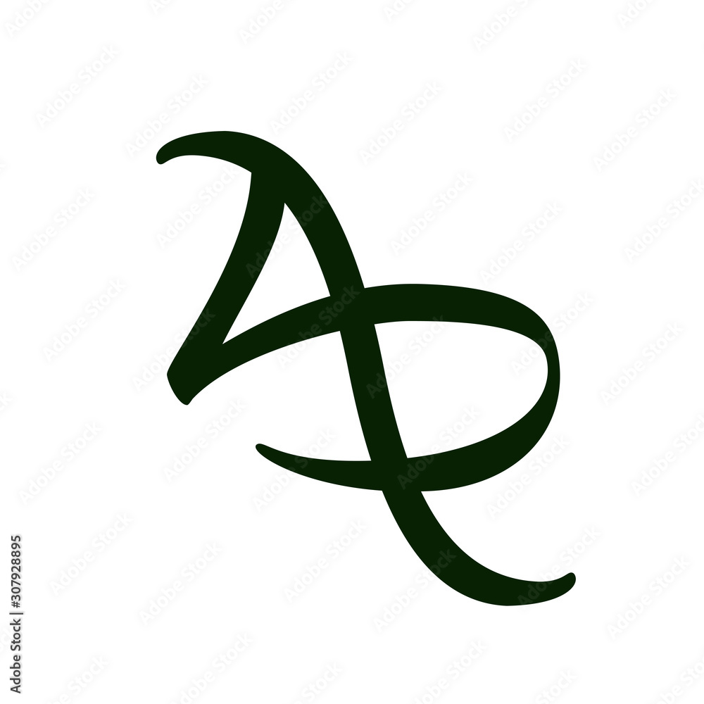AR - isolated monogram, calligraphic logo template. Creative vector logo design. White background.