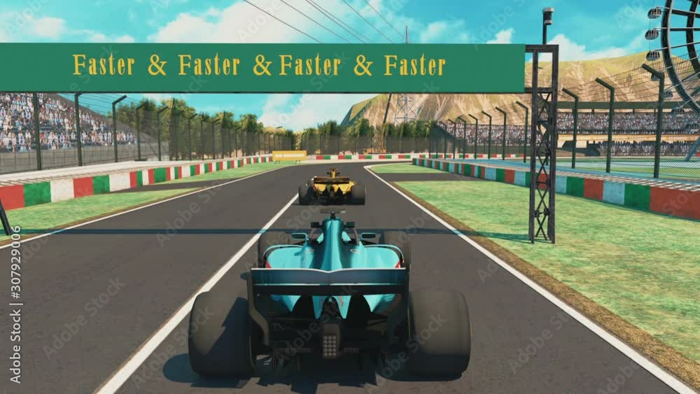 Speed Rasing 3d Video Game. Sports Cars Compete On A Racing Track ...