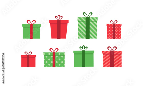 Colorful gift boxes set. Vector illustration of cute present boxes on white background. Flat design style. photo