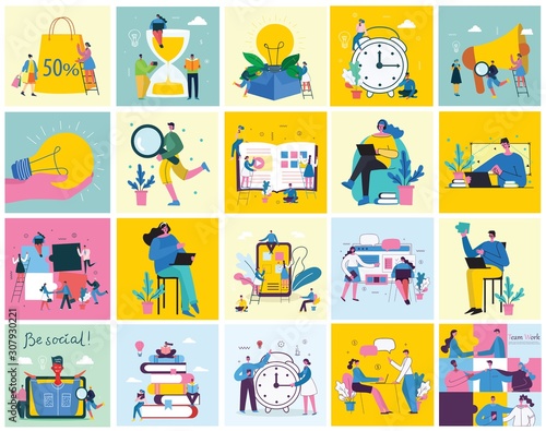 Vector illustration of concept of Team work, Business and Start up design backgrounds