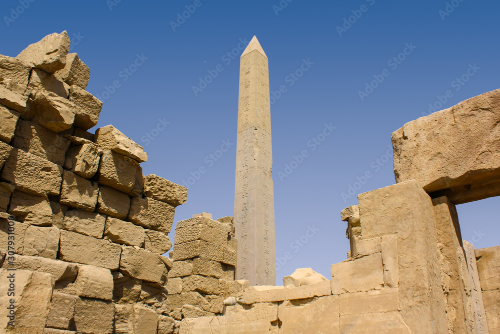 Karnak temple complex in Luxor, Egypt. Ruins of ancient temple with stella.