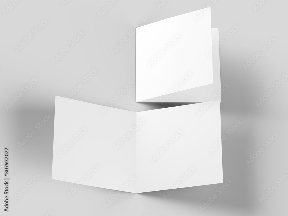 Brochure in square format folded to two - mockup. 3d illustration Brochure in square format folded to two - mockup. 3d illustration